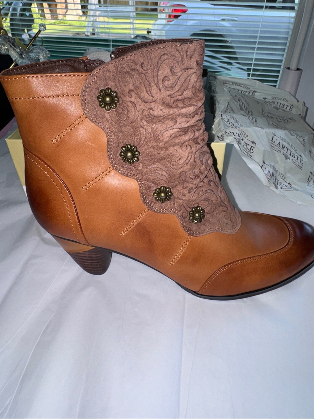Spring Step L’Artiste Belgard Brown Hand Painted Leather Ankle Boots 10.5-11 NIB